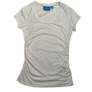 🖤 Simply Vera Vera Wang Cream White Floral Sheer Rutched Short sleeve T-Shirt